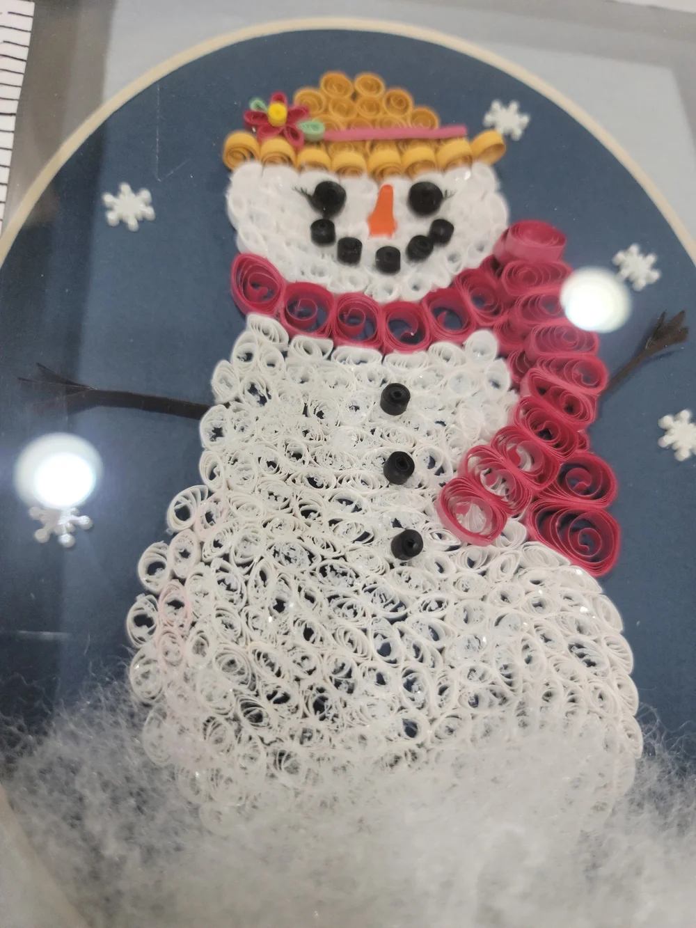 Handmade Snowman Quilling Art in White Frame - Holiday Home Decor